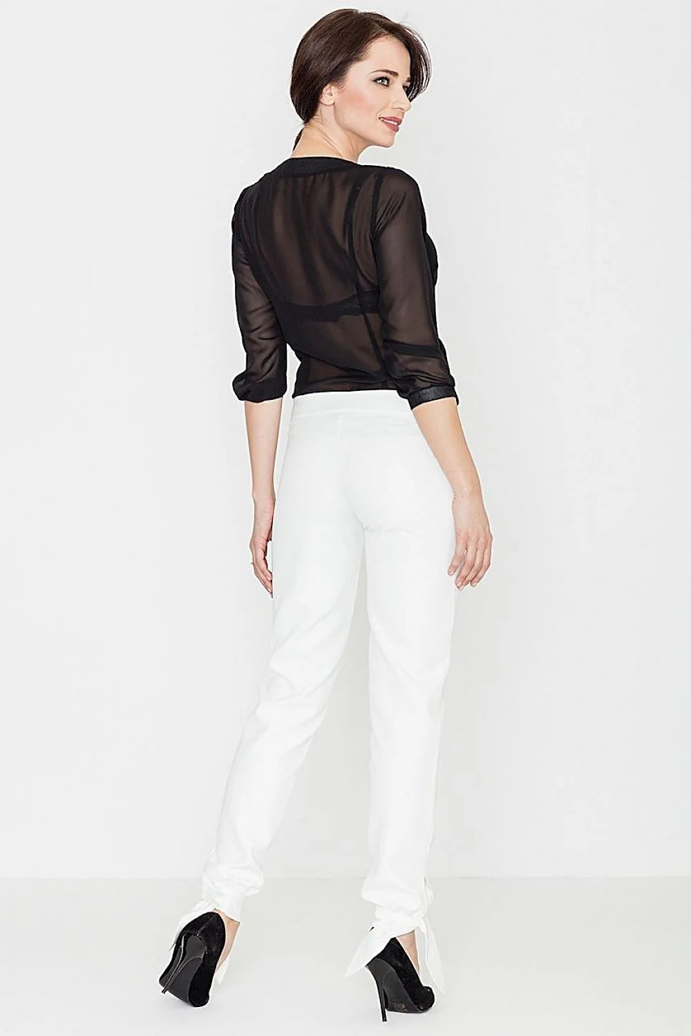 Pantalon long en coton élégant et confortable avec nœud décoratif pour tenues professionnelles ou soirées