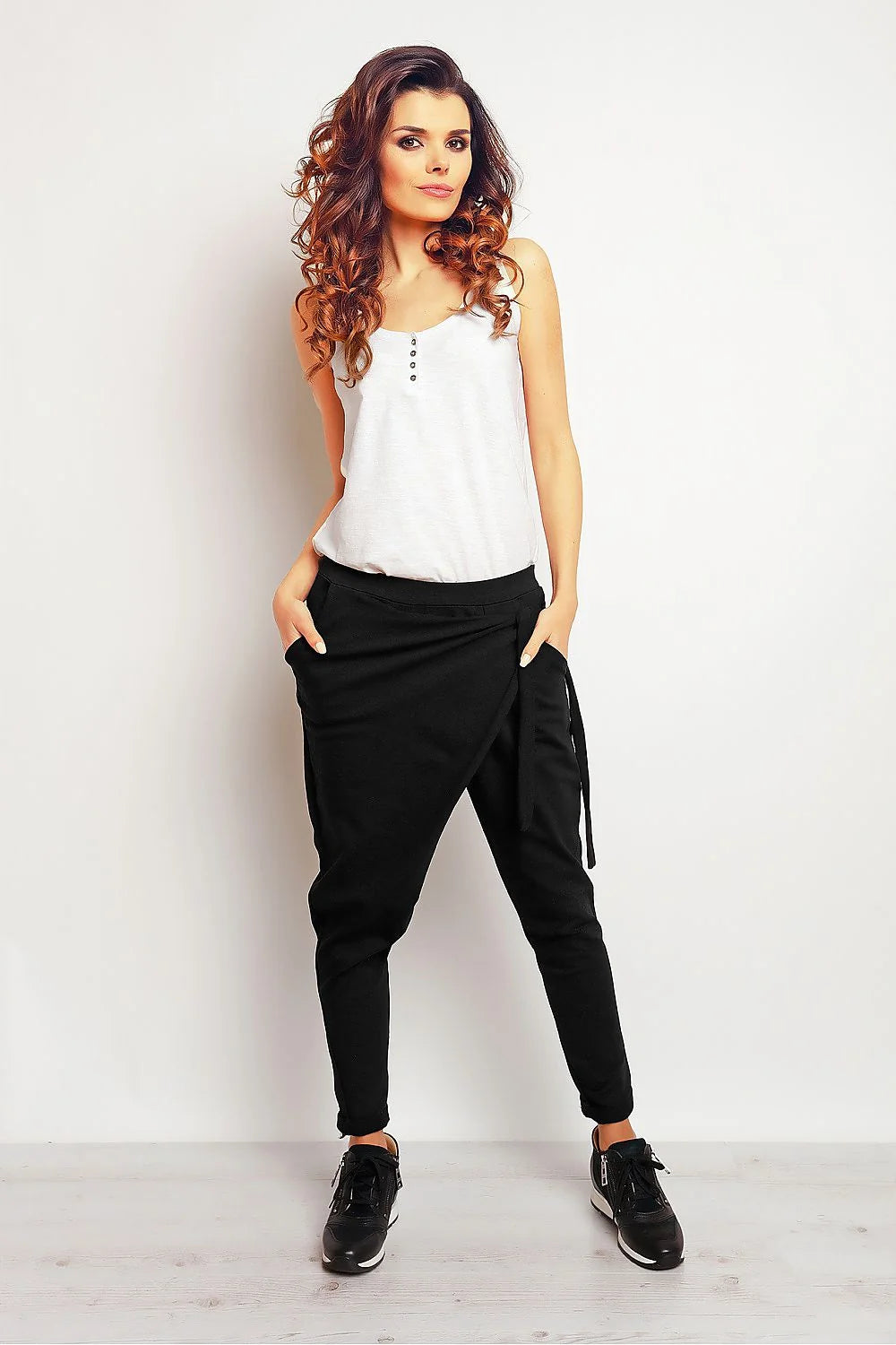 Pantalon survêtement coton décontracté ample moderne poches taille nouée look tendance femme mode casual