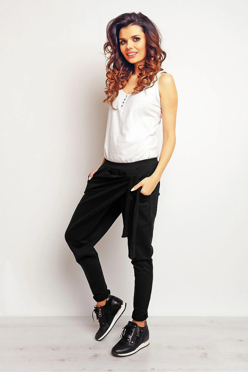 Pantalon survêtement coton décontracté ample moderne poches taille nouée look tendance femme mode casual