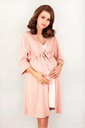 Peignoir maternité coton rose doux confortable élégant ceinture nouée manches longues futures mamans maison