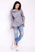 Pull Ample Coton Décontracté Gris Confortable Mode Urbaine Look Casual Pour Sorties Urbaines
