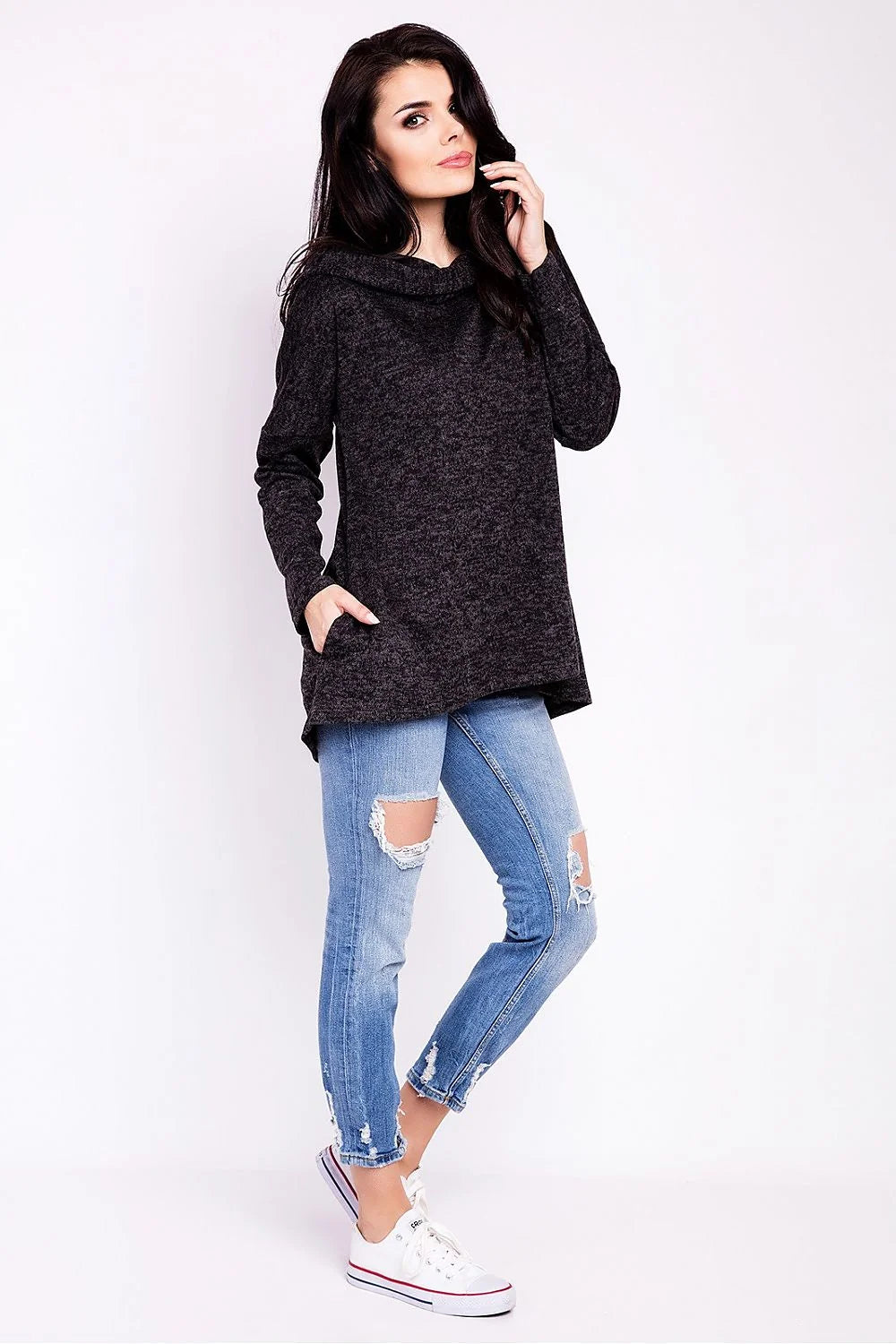 Pull Ample Coton Décontracté Gris Confortable Mode Urbaine Look Casual Pour Sorties Urbaines