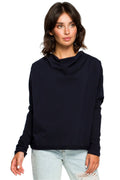 Pull ample femme bleu marine coton élasthanne décontracté confortable tendance manches longues mode féminine