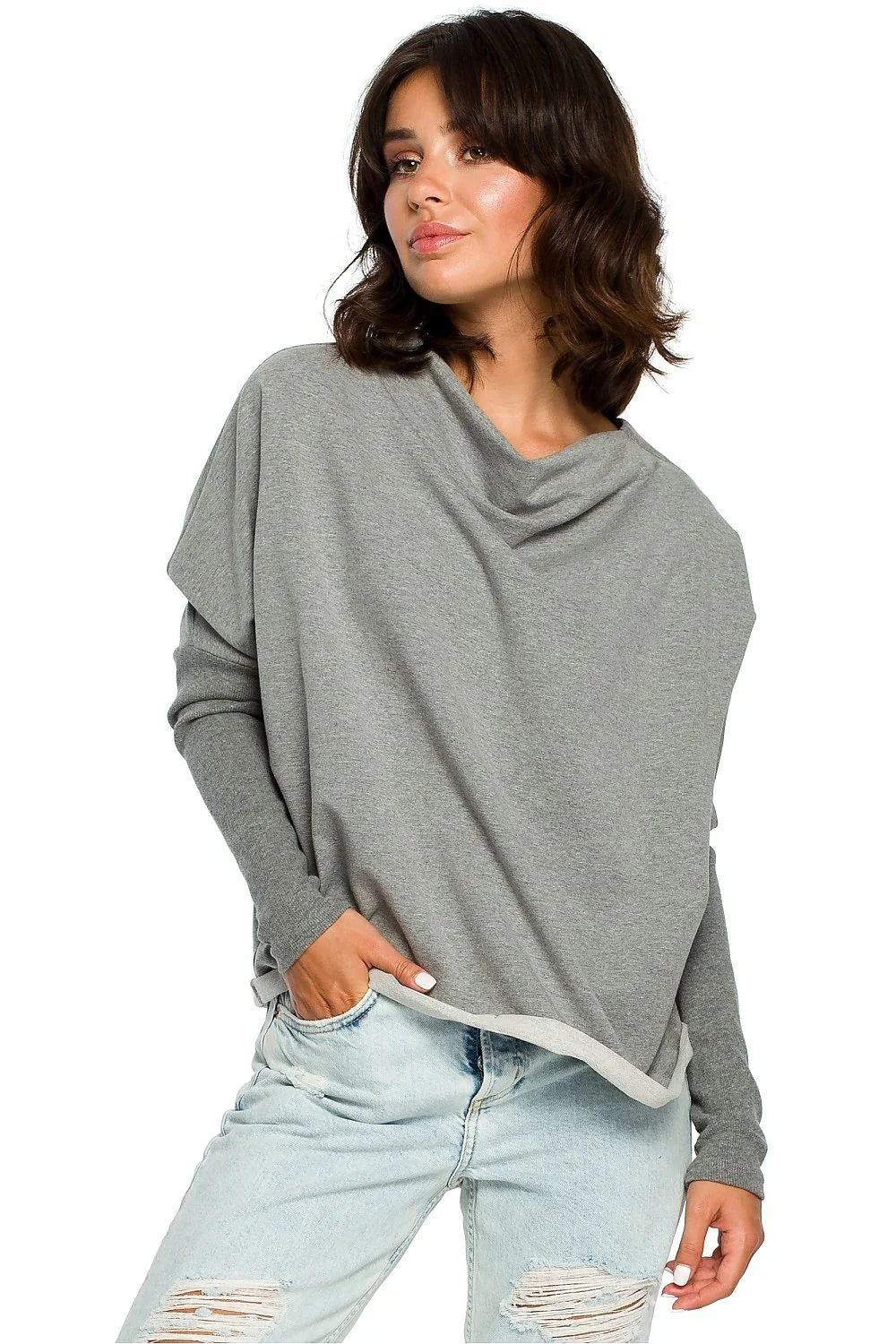 Pull ample femme bleu marine coton élasthanne décontracté confortable tendance manches longues mode féminine
