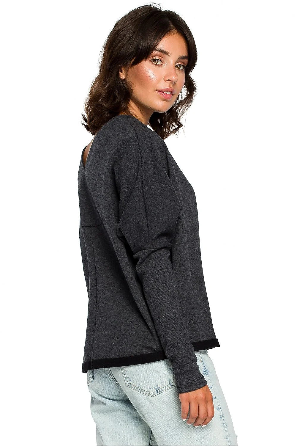 Pull ample femme bleu marine coton élasthanne décontracté confortable tendance manches longues mode féminine