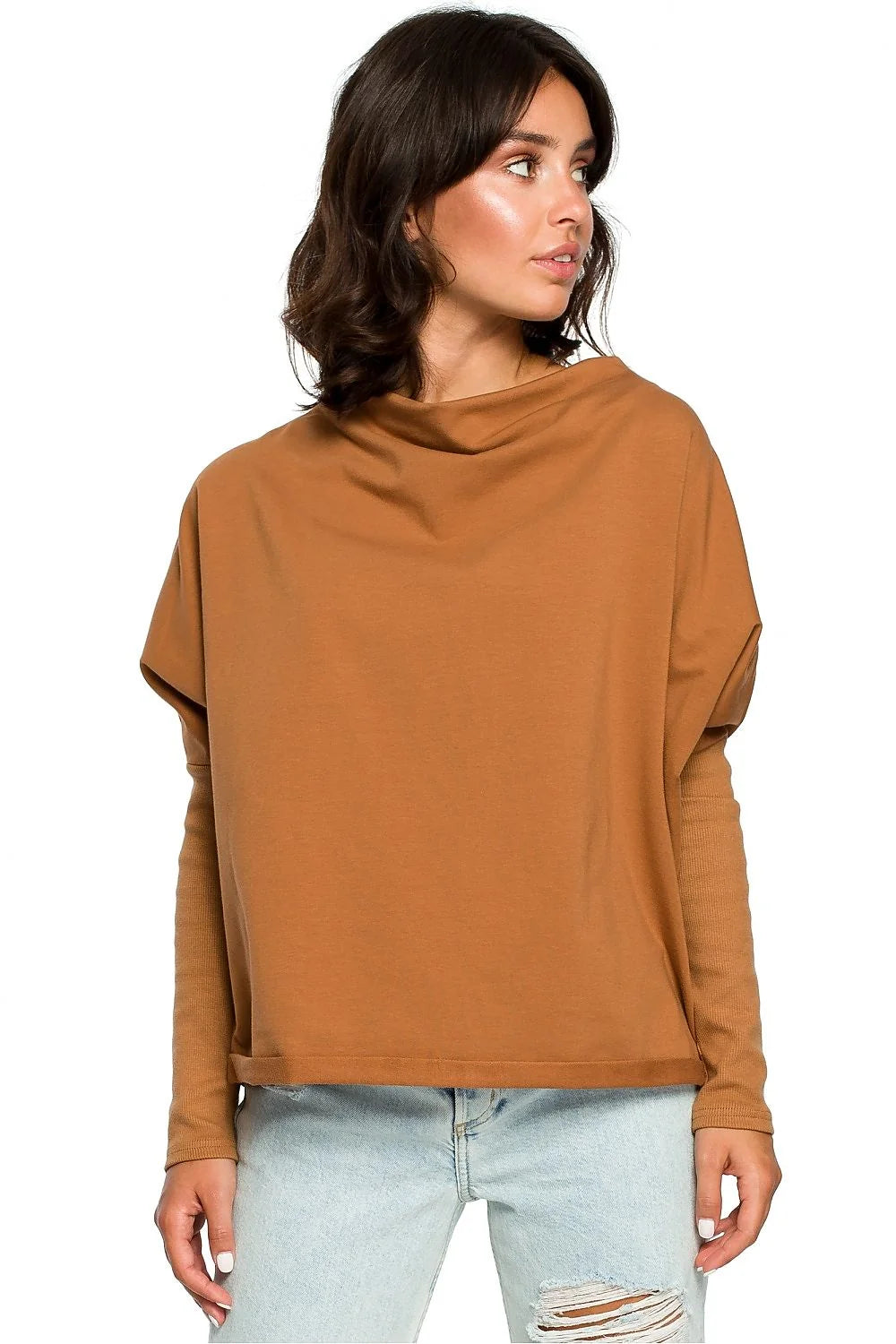Pull ample femme bleu marine coton élasthanne décontracté confortable tendance manches longues mode féminine
