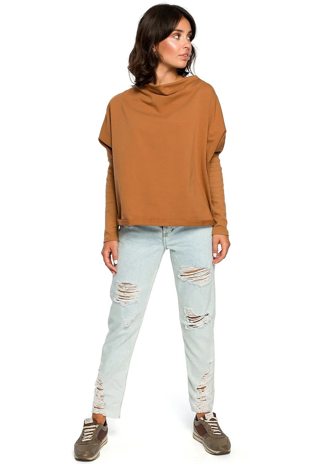 Pull ample femme bleu marine coton élasthanne décontracté confortable tendance manches longues mode féminine