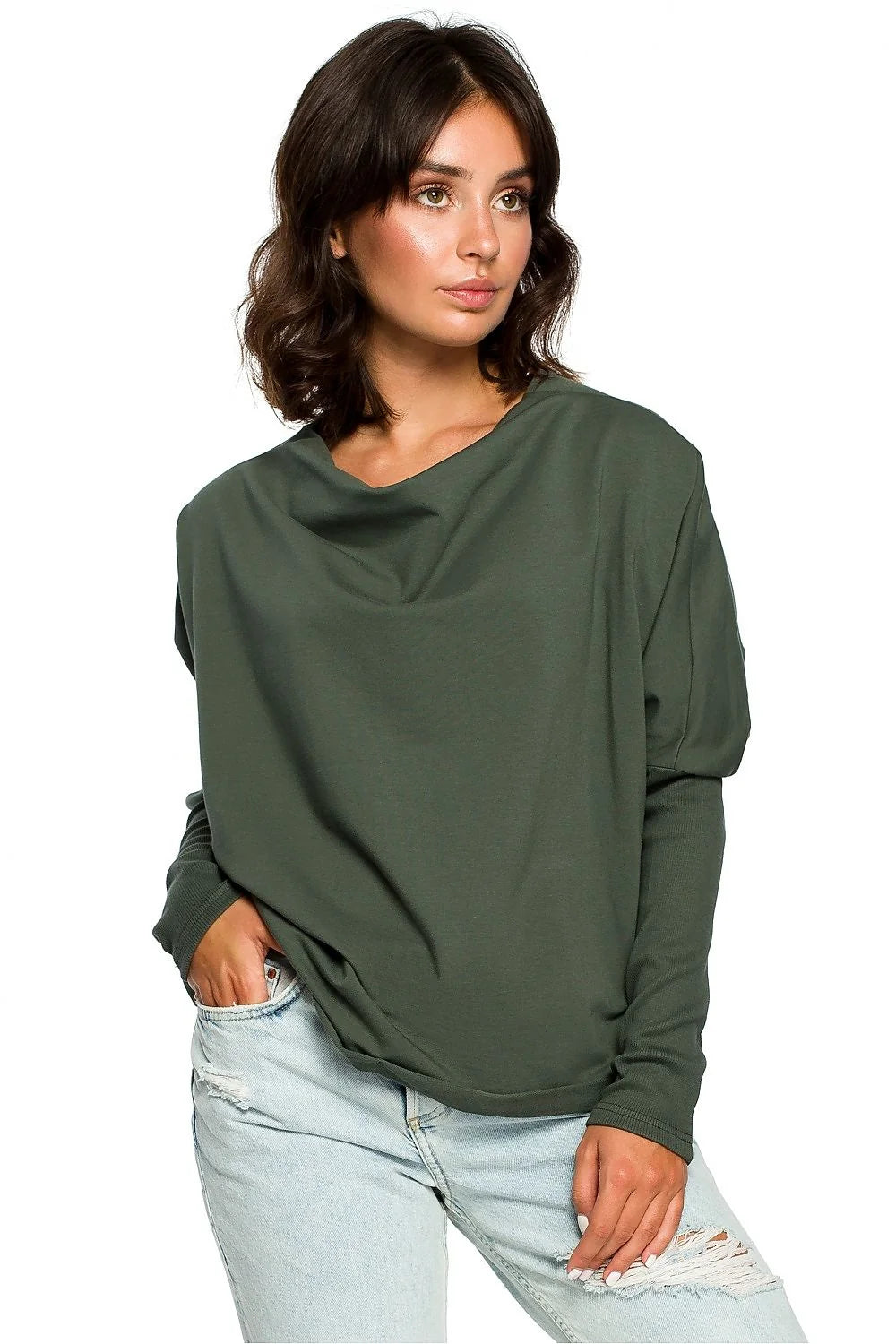 Pull ample femme bleu marine coton élasthanne décontracté confortable tendance manches longues mode féminine