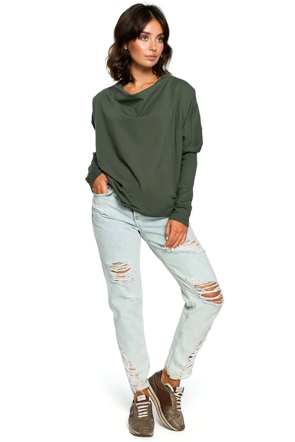 Pull ample femme bleu marine coton élasthanne décontracté confortable tendance manches longues mode féminine