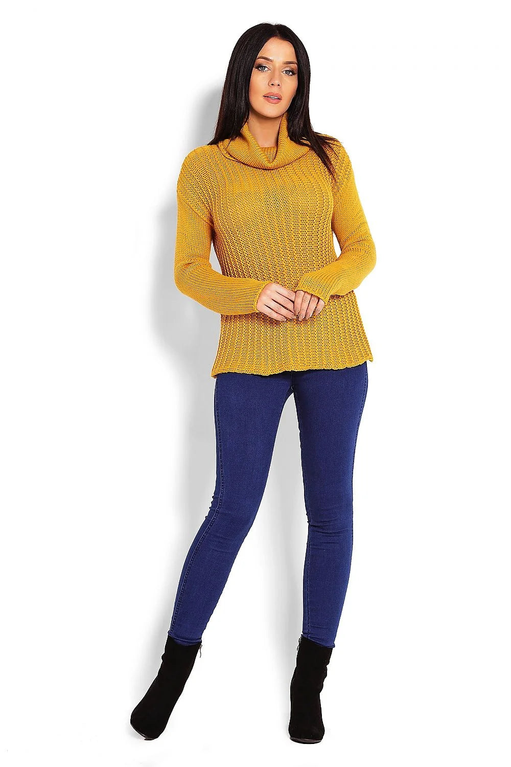 Pull col roulé tricot maille épaisse rose pâle élégant confort casual chic pour femme moderne