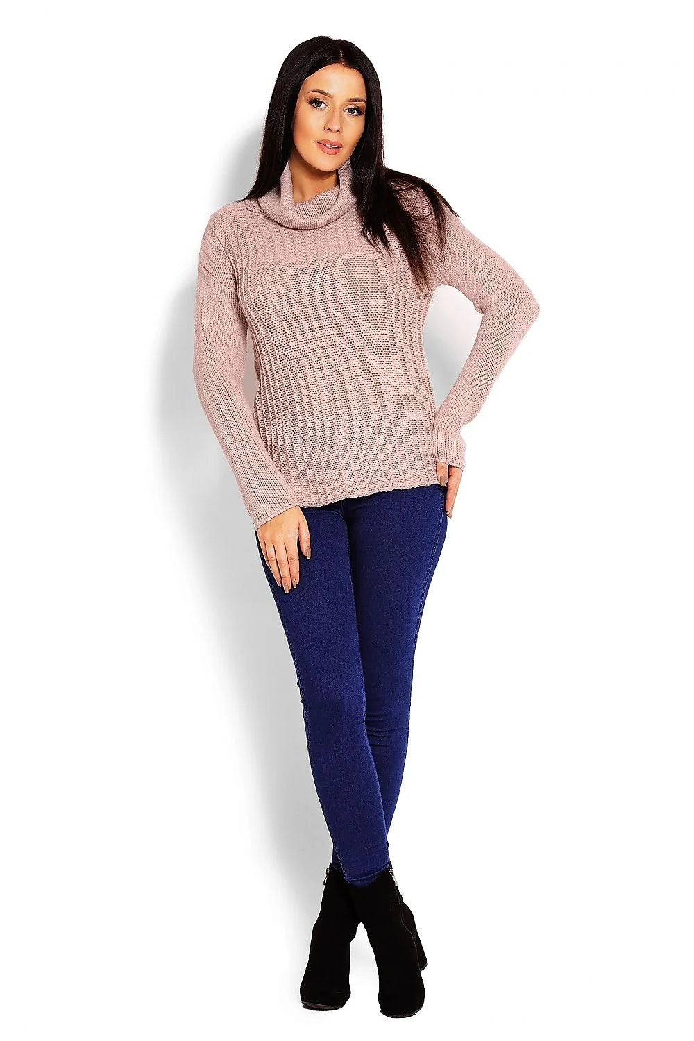 Pull col roulé tricot maille épaisse rose pâle élégant confort casual chic pour femme moderne