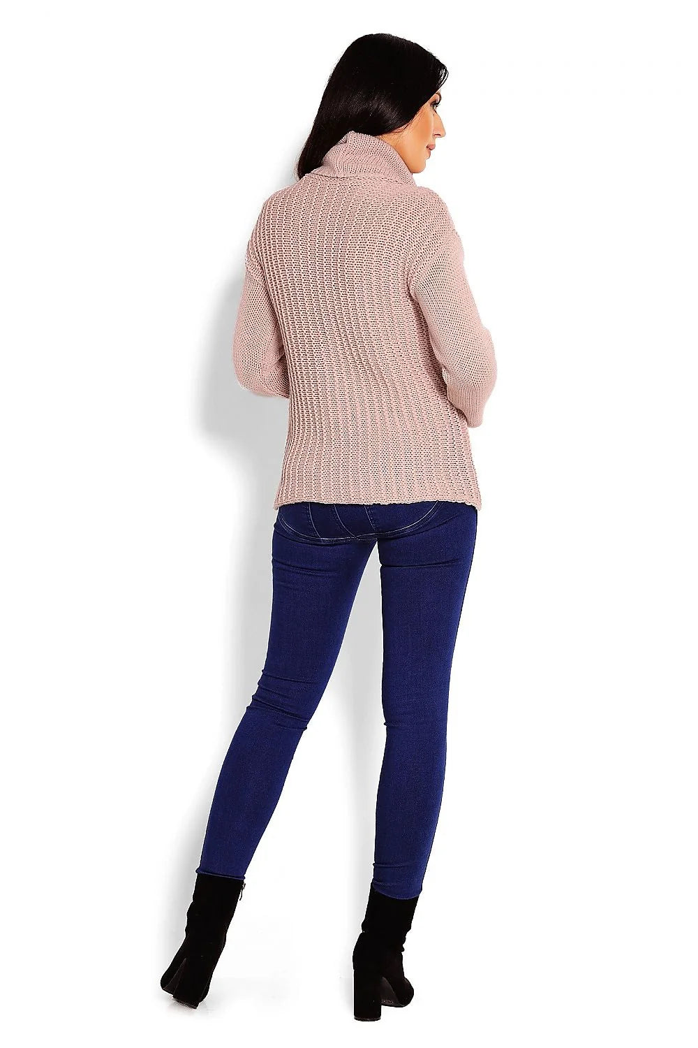 Pull col roulé tricot maille épaisse rose pâle élégant confort casual chic pour femme moderne