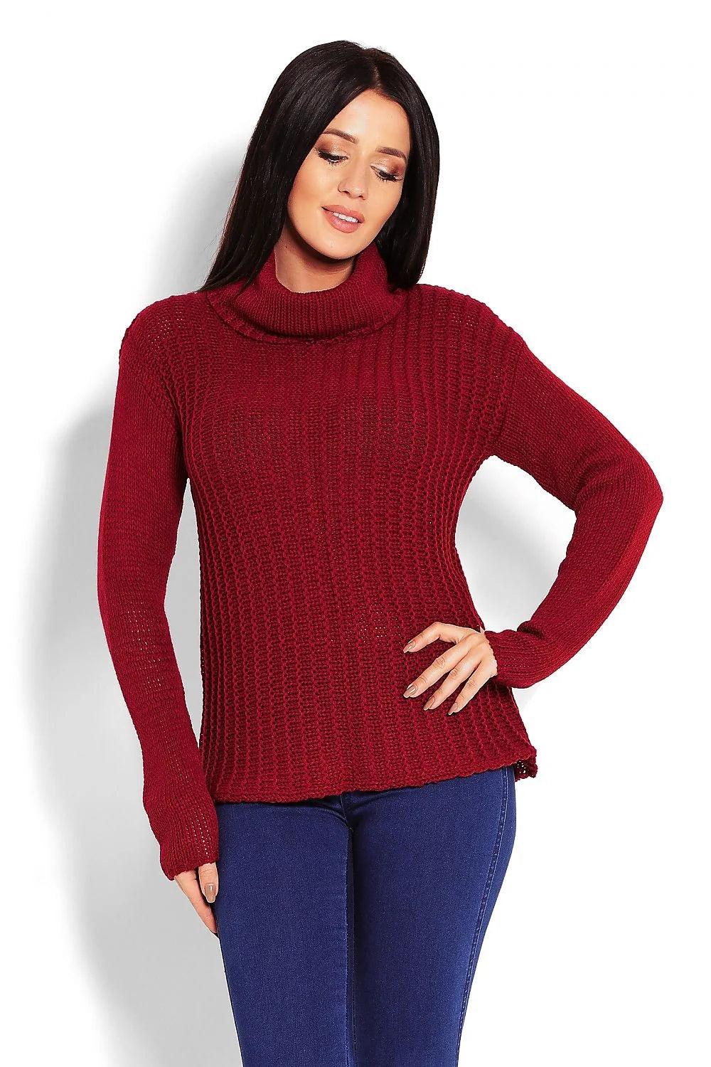 Pull col roulé tricot maille épaisse rose pâle élégant confort casual chic pour femme moderne