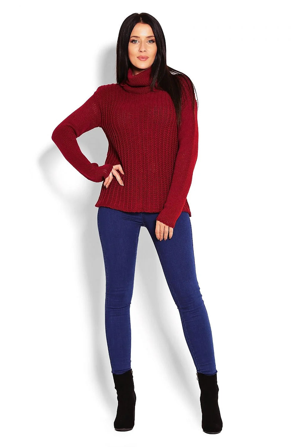 Pull col roulé tricot maille épaisse rose pâle élégant confort casual chic pour femme moderne