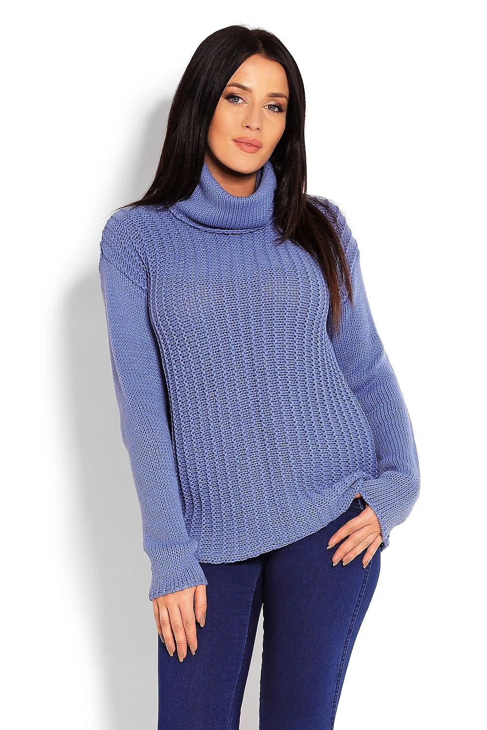 Pull col roulé tricot maille épaisse rose pâle élégant confort casual chic pour femme moderne