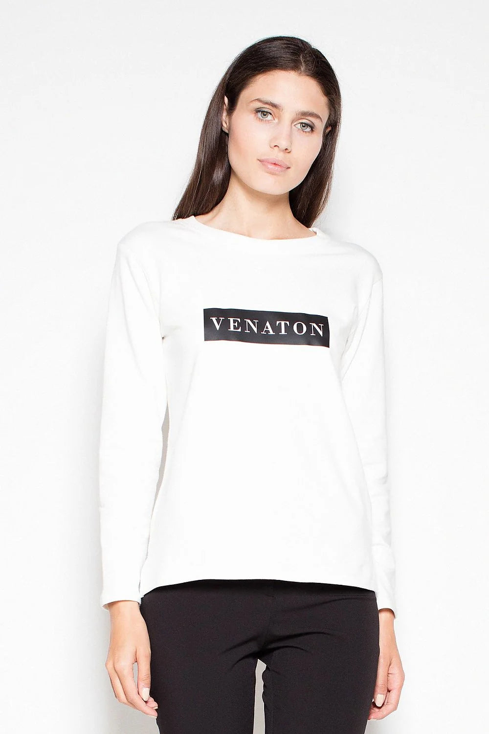 Pull coton décontracté moderne blanc imprimé textuel Venaton confortable pour femme tendance mode casual