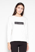 Pull coton décontracté moderne blanc imprimé textuel Venaton confortable pour femme tendance mode casual
