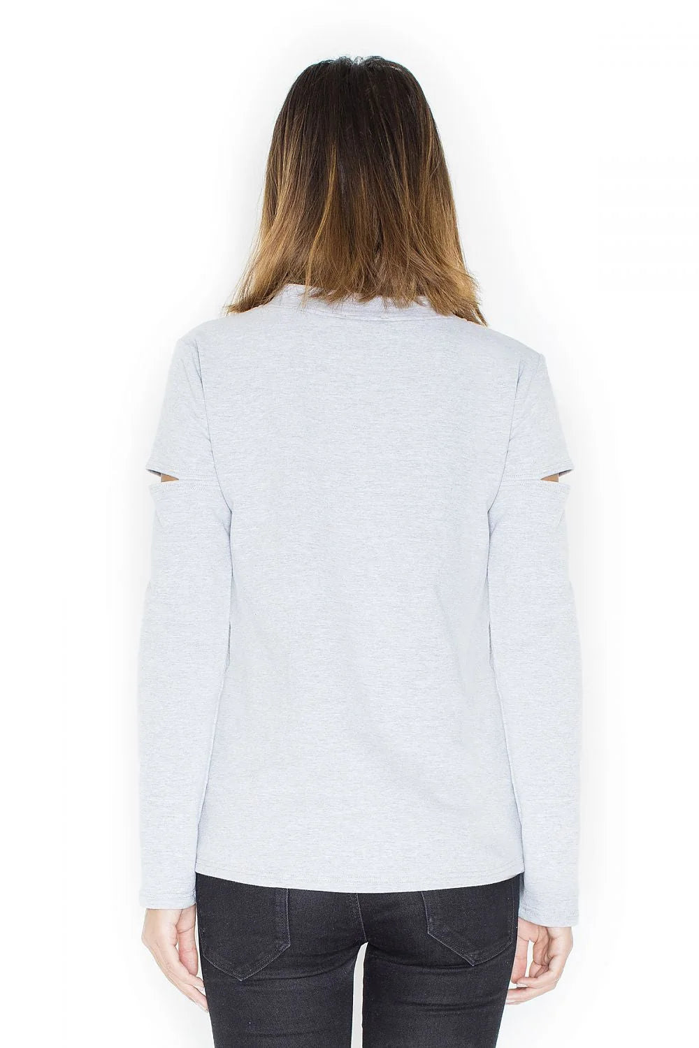 Pull coton décontracté moderne gris clair ouvertures manches longues confort idéal style quotidien femme