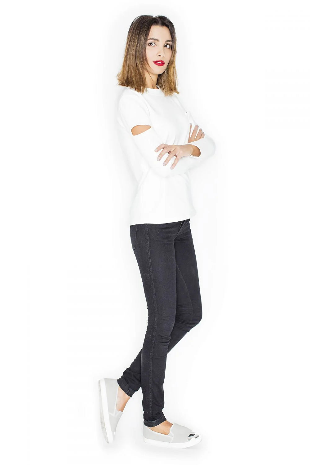Pull coton décontracté moderne gris clair ouvertures manches longues confort idéal style quotidien femme
