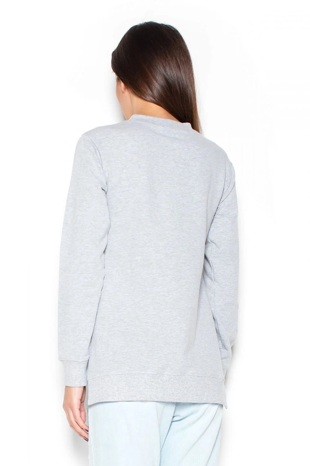 Pull décontracté en coton gris clair style casual chic avec col rond et manches longues
