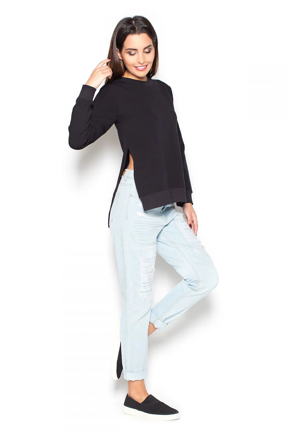 Pull décontracté en coton gris clair style casual chic avec col rond et manches longues