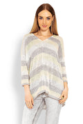 Pull en maille rayée ample femme, confort et style casual, col V manches longues