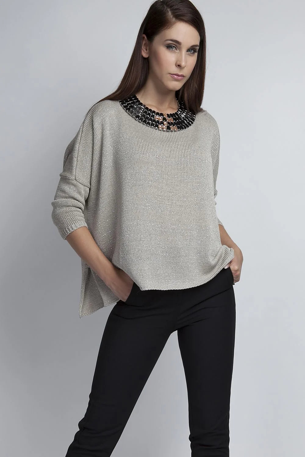 Pull en tricot élégant au style décontracté chic avec collier intégré pour femmes modernes mode