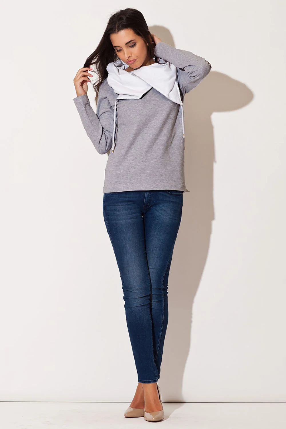 Pull Femme Coton Style Décontracté Élégant Bleu Marine avec Col Large et Cordons Confortables