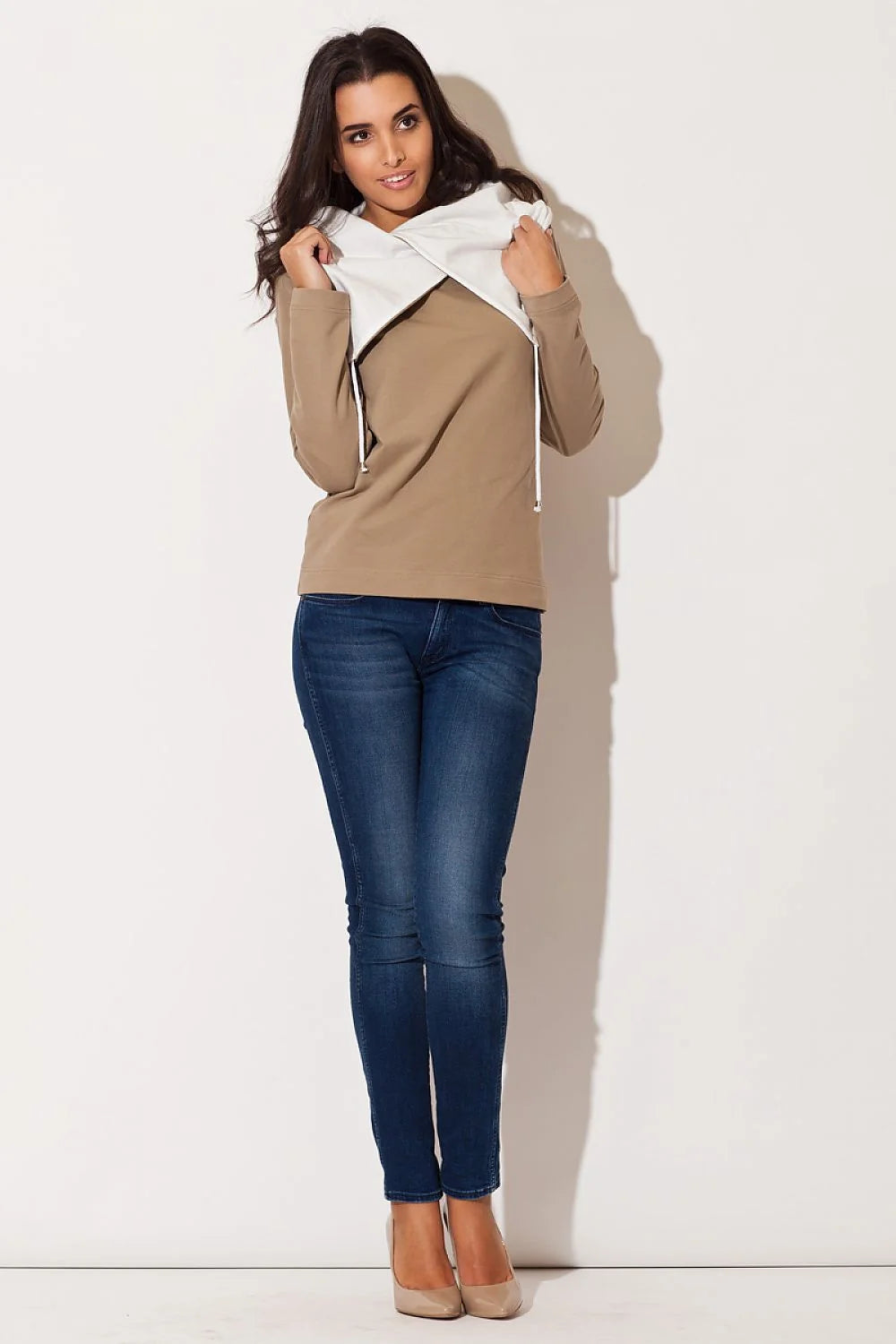 Pull Femme Coton Style Décontracté Élégant Bleu Marine avec Col Large et Cordons Confortables