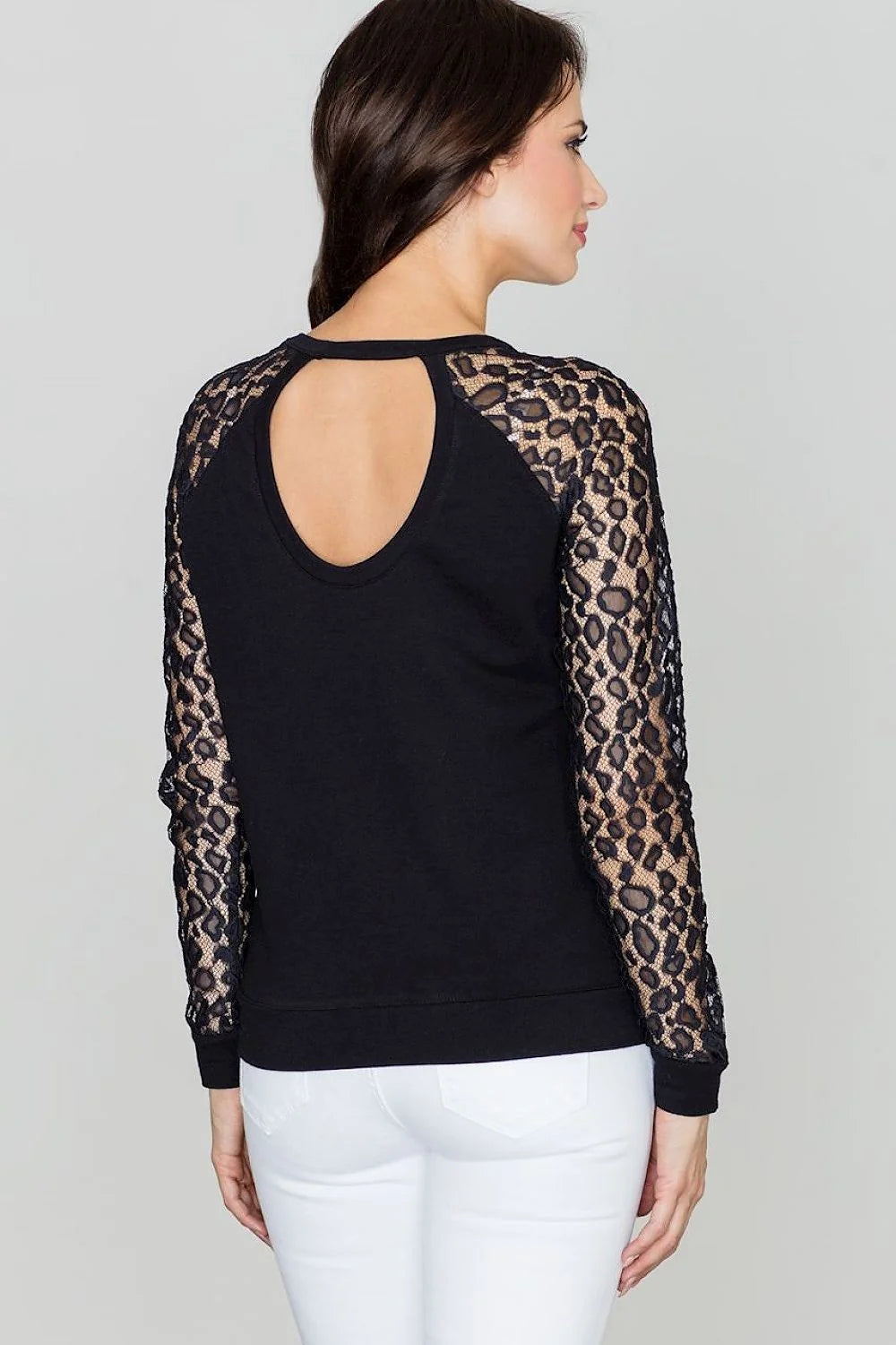 Pull Femme Dentelle Blanc Gris Clair Élégant Décontracté Manches Longues Col Rond Style Casual
