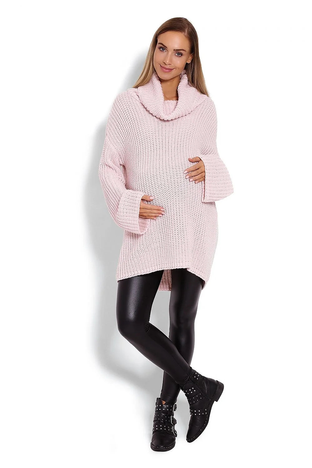 Pull grossesse rose pâle en maille épaisse tricotée, casual chic pour futures mamans confortables