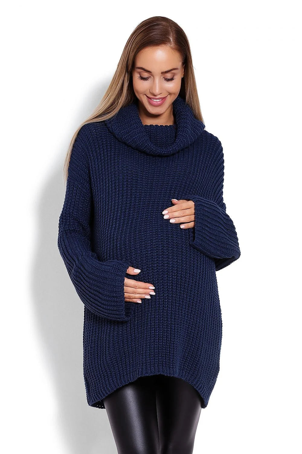 Pull grossesse rose pâle en maille épaisse tricotée, casual chic pour futures mamans confortables