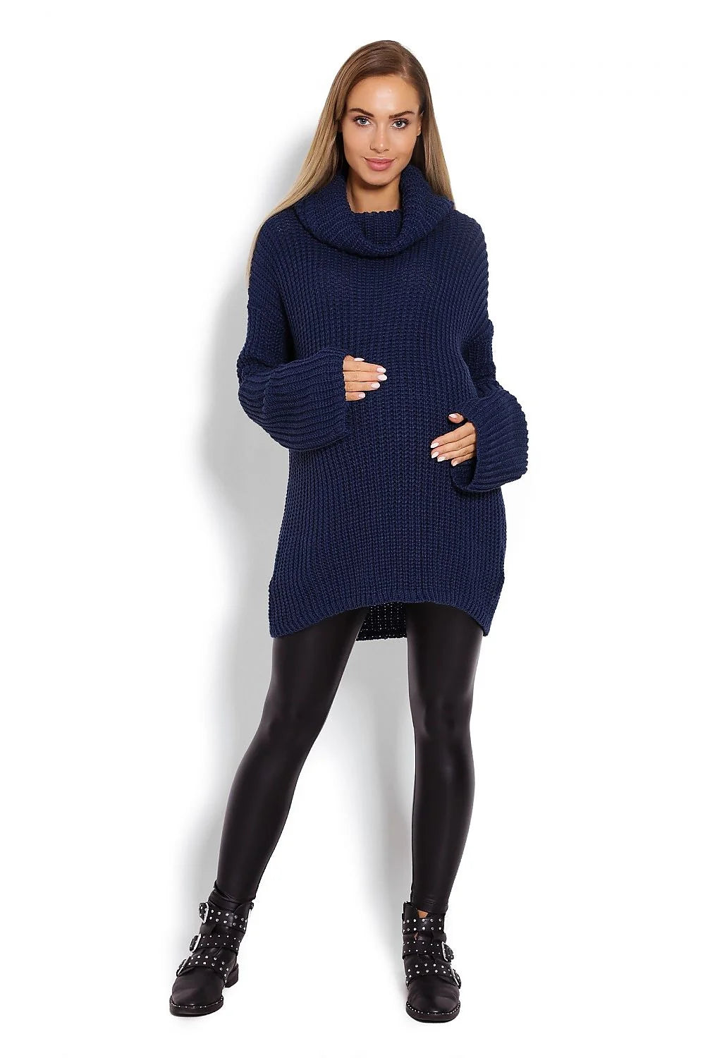 Pull grossesse rose pâle en maille épaisse tricotée, casual chic pour futures mamans confortables