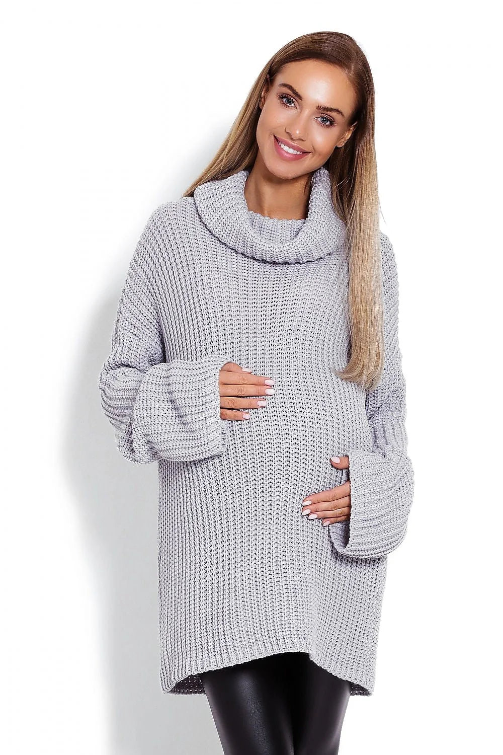Pull grossesse rose pâle en maille épaisse tricotée, casual chic pour futures mamans confortables