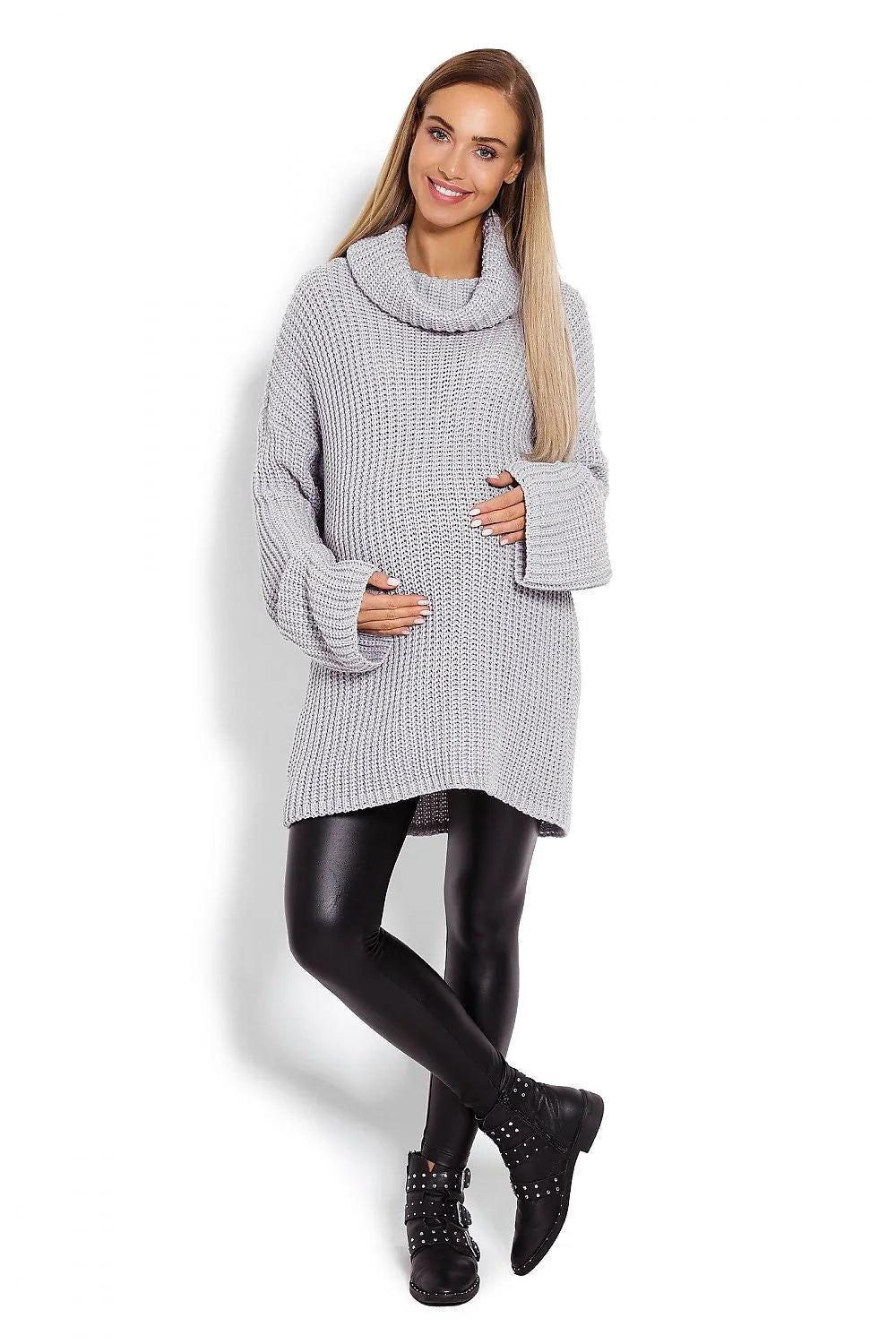 Pull grossesse rose pâle en maille épaisse tricotée, casual chic pour futures mamans confortables