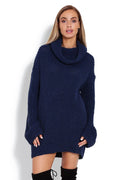 Pull maille bleu marine oversize col roulé confortable pour un style décontracté hivernal femme