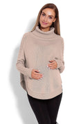 Pull-over en tricot beige confortable avec col roulé, style décontracté idéal pour l'hiver chic