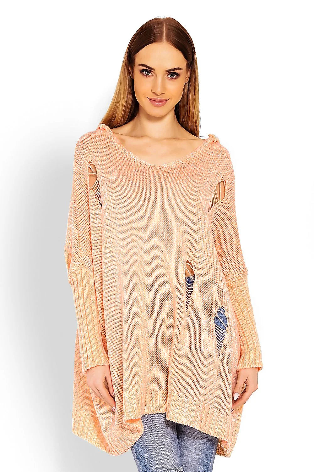 Pull-over tricot maille décontracté pêche clair moderne ample manches longues pour femmes mode casual chic