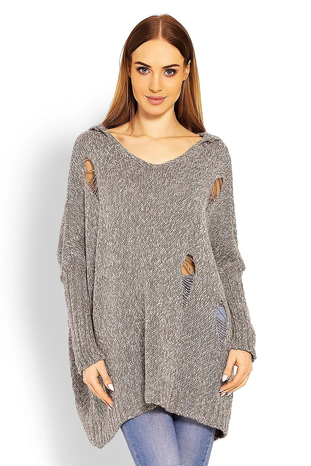 Pull-over tricot maille décontracté pêche clair moderne ample manches longues pour femmes mode casual chic
