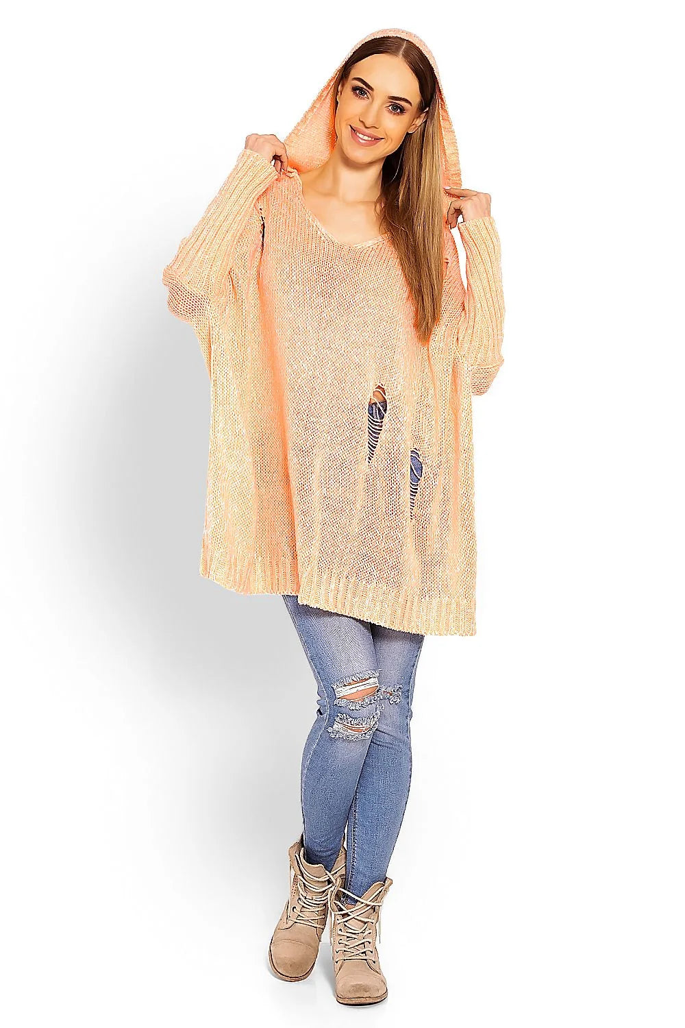 Pull-over tricot maille décontracté pêche clair moderne ample manches longues pour femmes mode casual chic