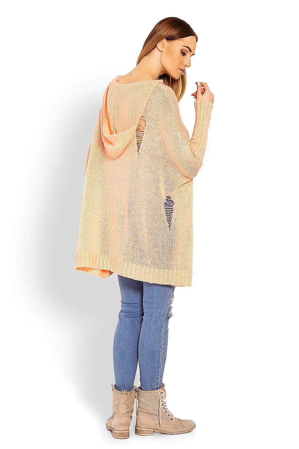 Pull-over tricot maille décontracté pêche clair moderne ample manches longues pour femmes mode casual chic