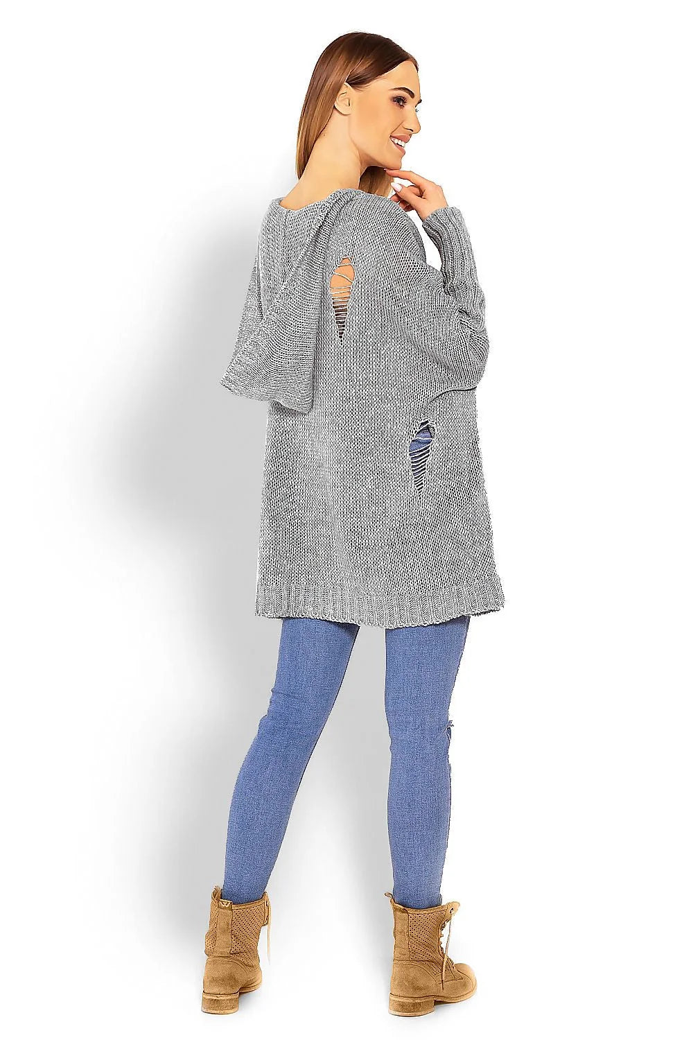 Pull-over tricot maille décontracté pêche clair moderne ample manches longues pour femmes mode casual chic