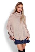 Pull tricoté col roulé ample beige rosé style décontracté confortable mode chic pour femmes