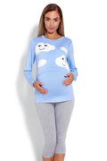 Pyjama maternité coton confort design ludique imprimé nuages manches longues pour futures mamans élégantes