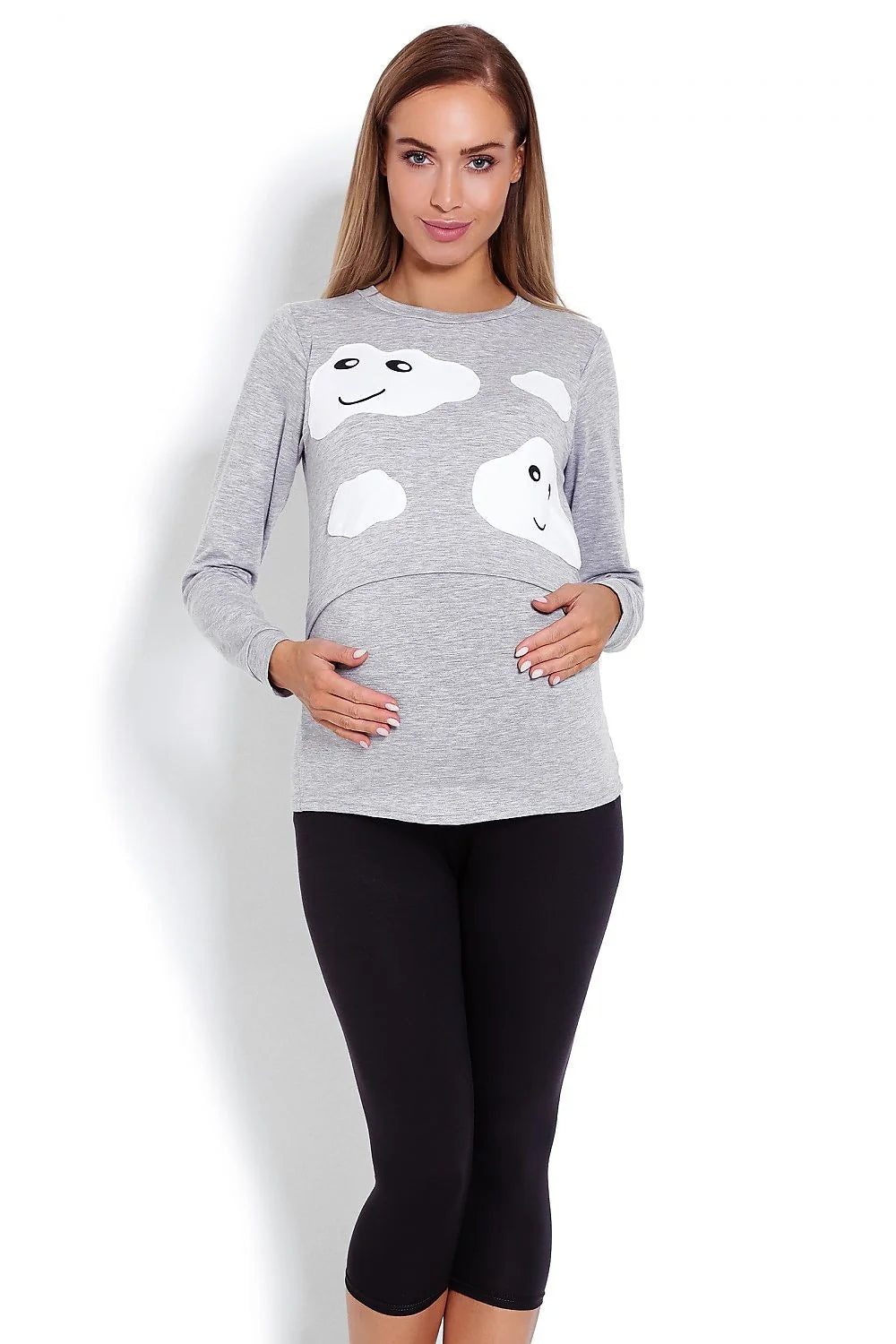 Pyjama maternité coton confort design ludique imprimé nuages manches longues pour futures mamans élégantes