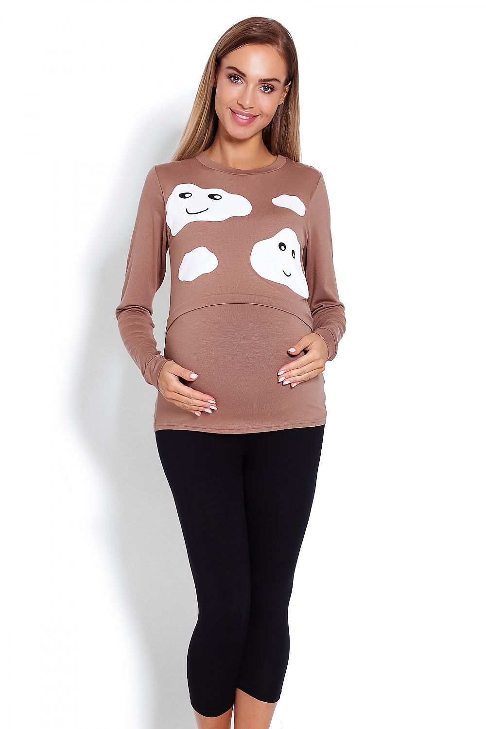 Pyjama maternité coton confort design ludique imprimé nuages manches longues pour futures mamans élégantes