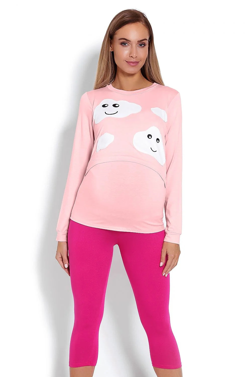 Pyjama maternité coton confort design ludique imprimé nuages manches longues pour futures mamans élégantes