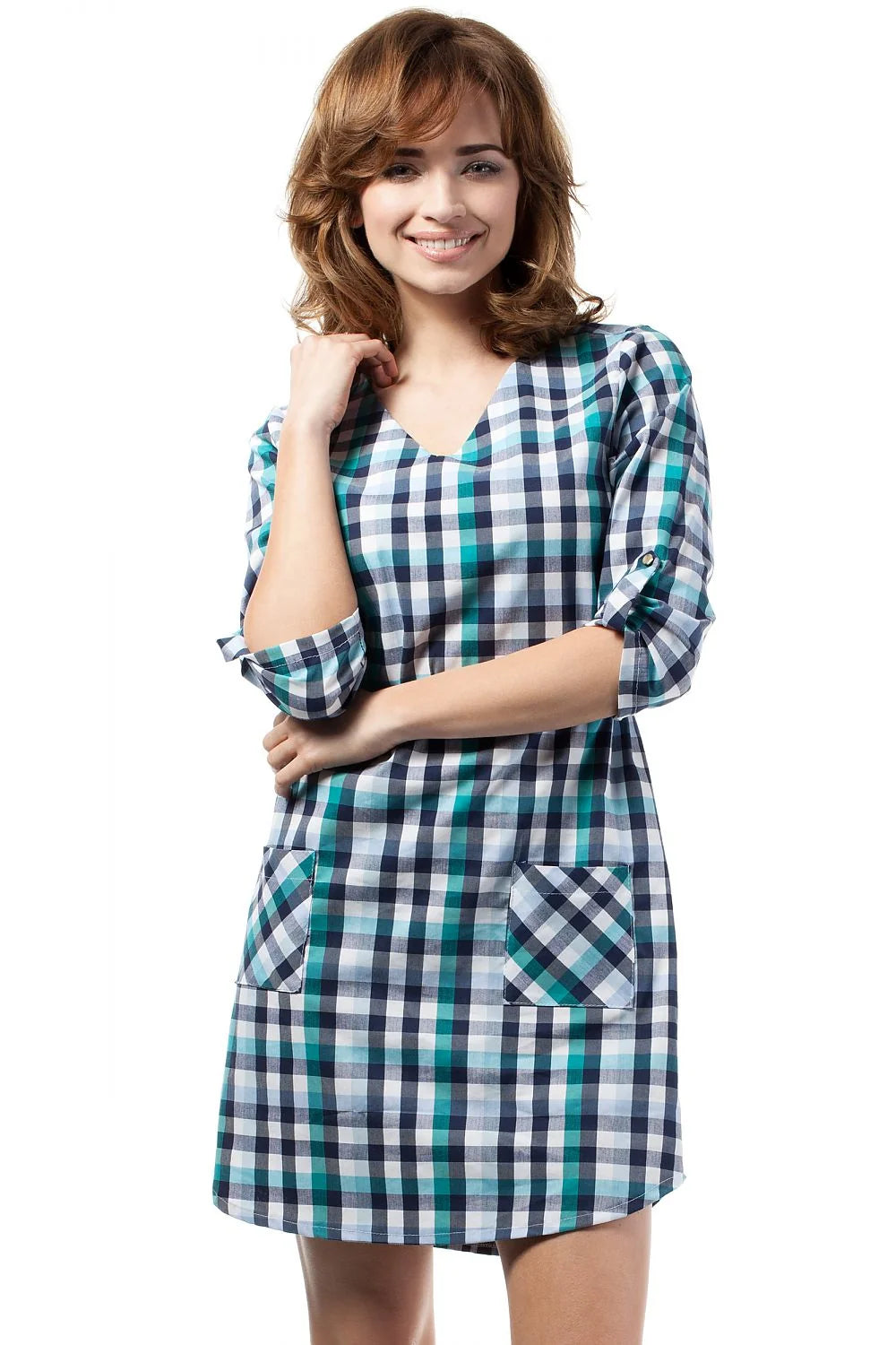 Robe à carreaux en coton style décontracté élégante et confortable avec poches pour femmes modernes
