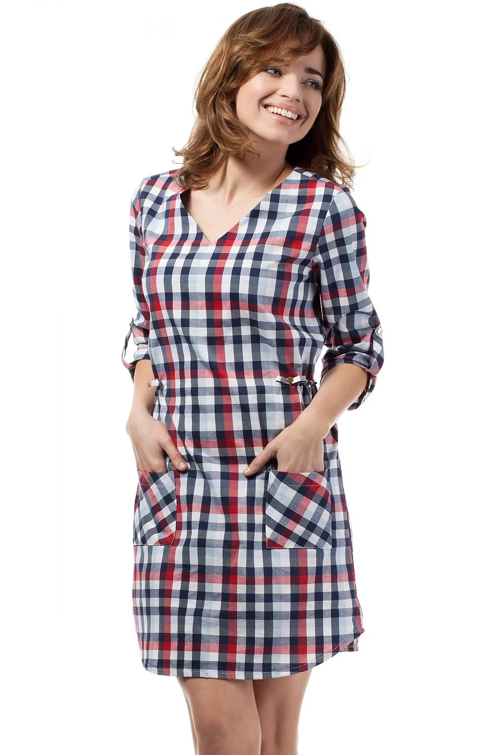 Robe à carreaux en coton style décontracté élégante et confortable avec poches pour femmes modernes