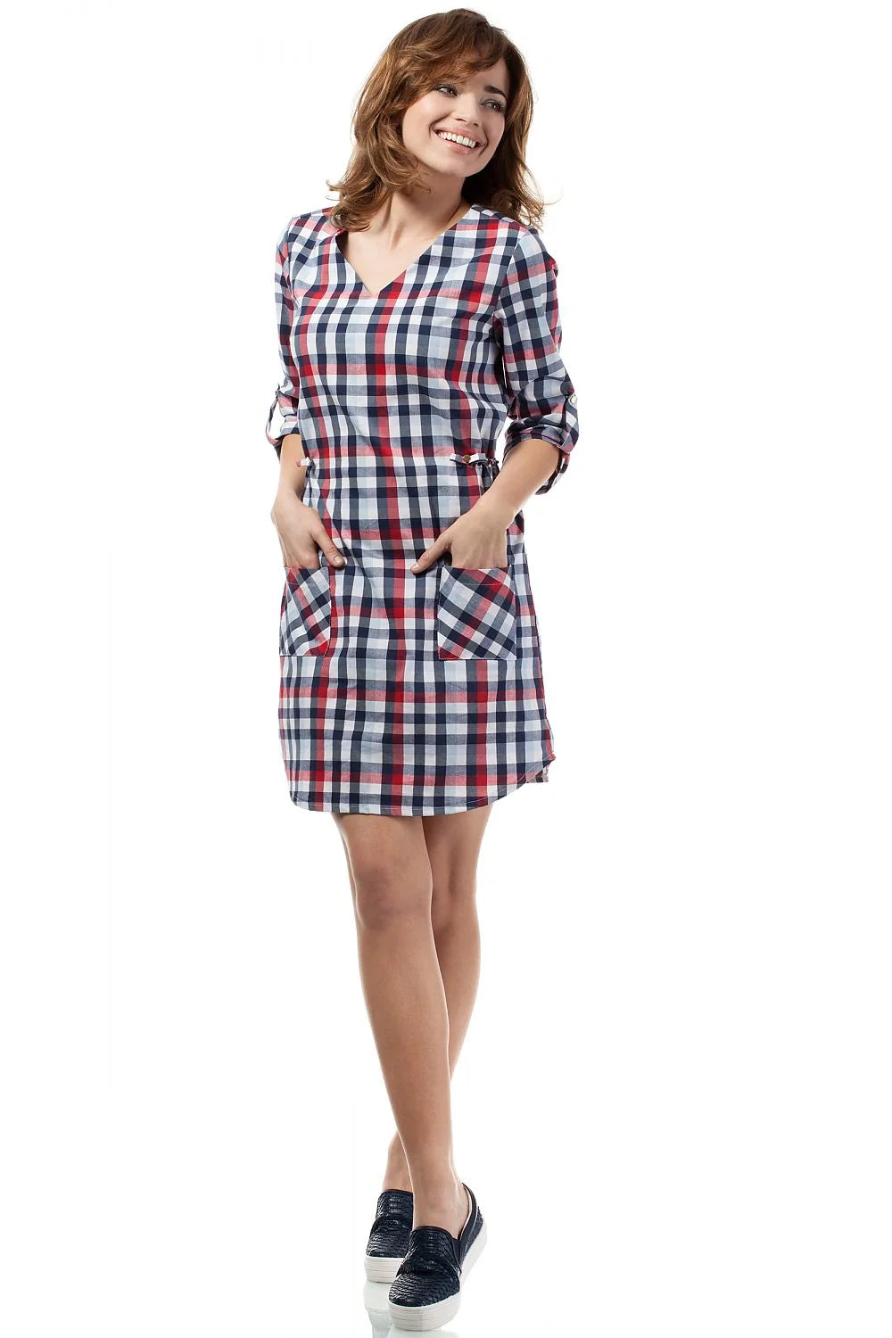 Robe à carreaux en coton style décontracté élégante et confortable avec poches pour femmes modernes